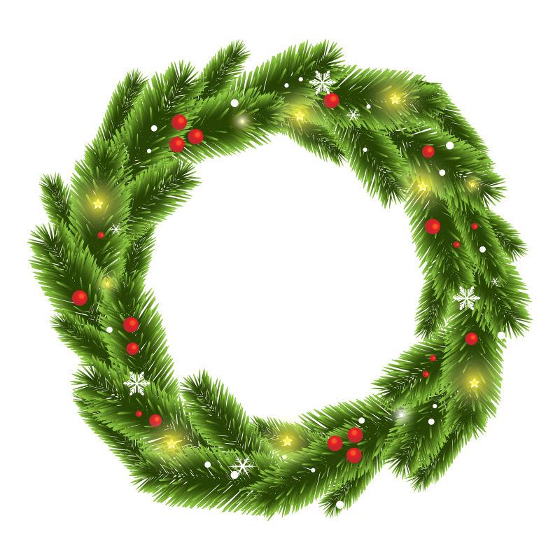 圣诞树花环上的装饰矢量图