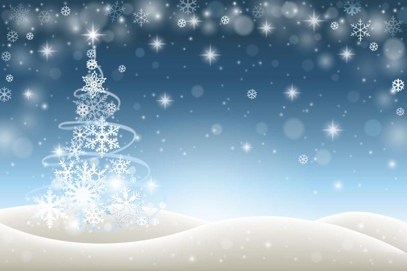 矢量雪花圣诞树的冬季背景