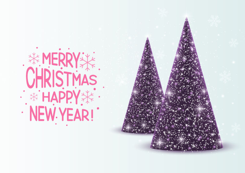 紫色闪光圣诞树装饰矢量背景