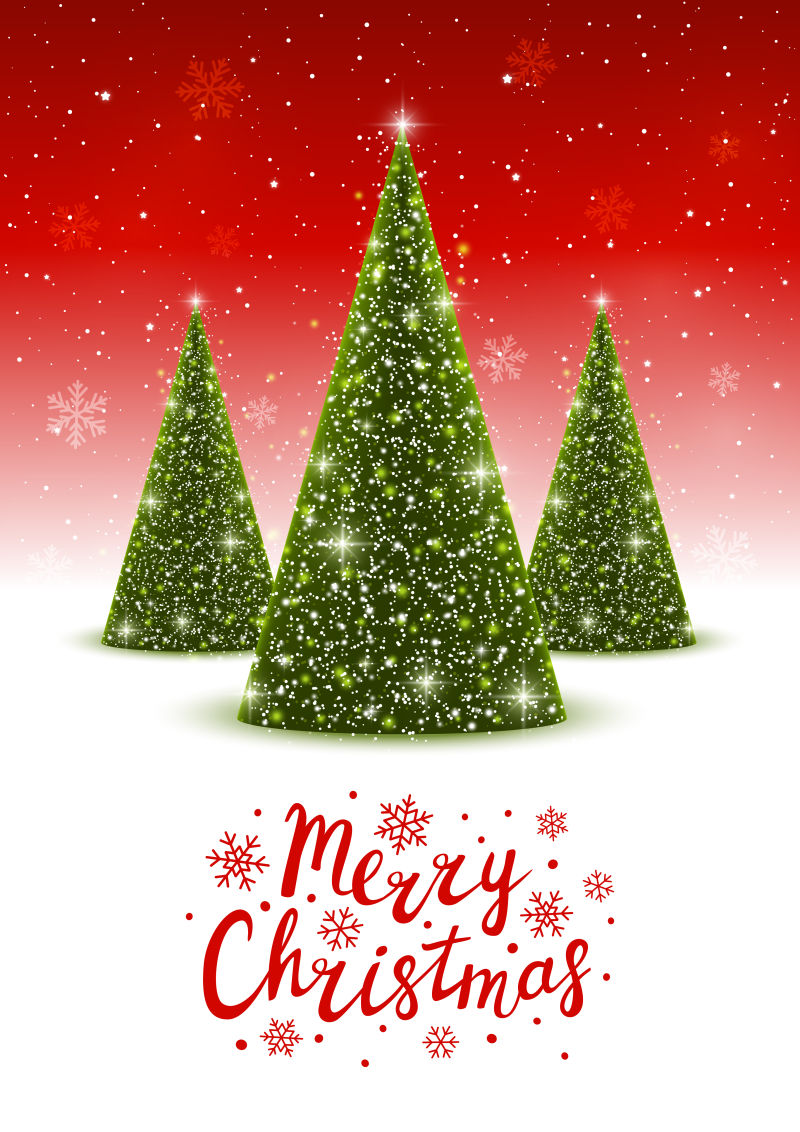红色背景下圣诞树装饰矢量插图
