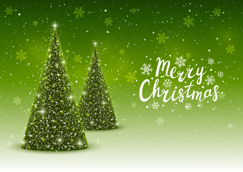 绿色圣诞树祝福贺卡背景