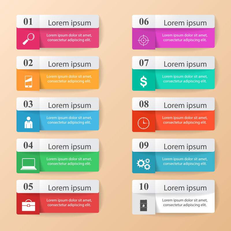 10个项目列表商业信息图表矢量