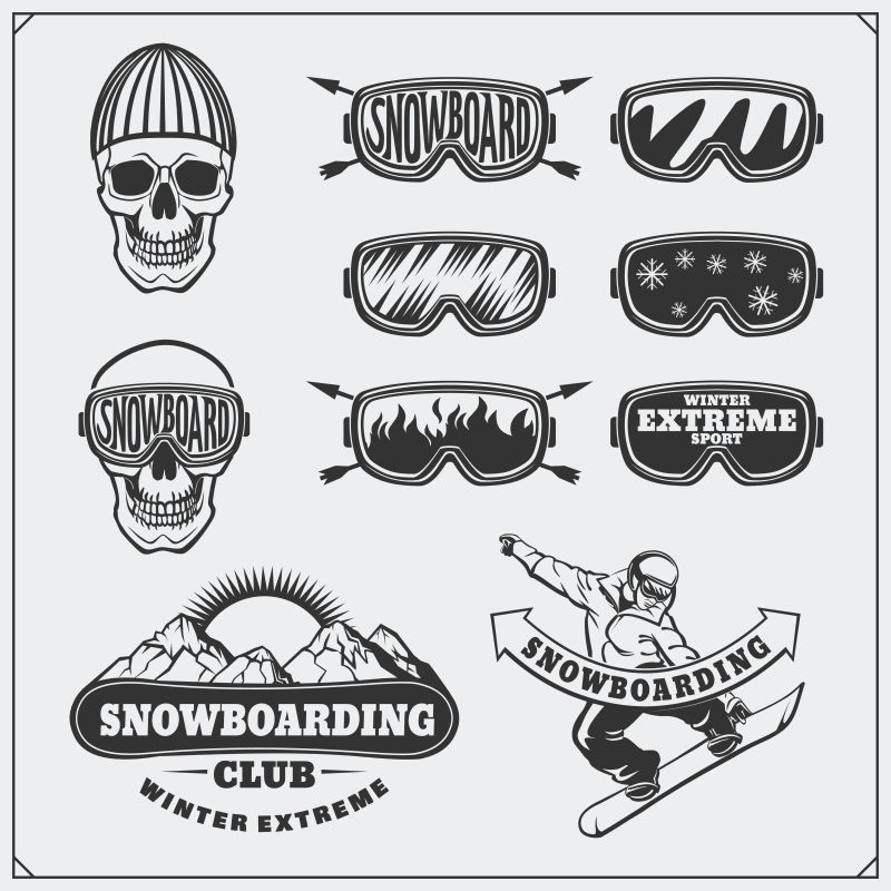 矢量创意极限滑雪标签设计图