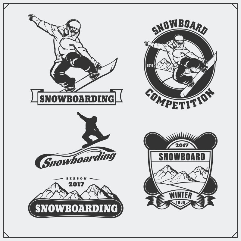矢量复古滑雪标签设计图