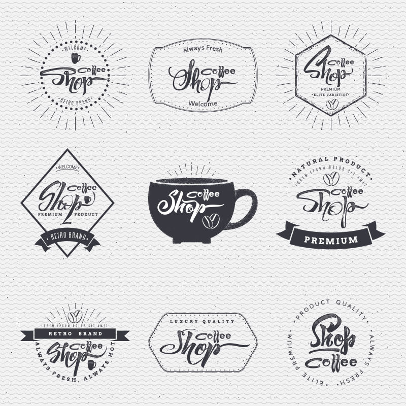 创意咖啡店的书法标签矢量设计
