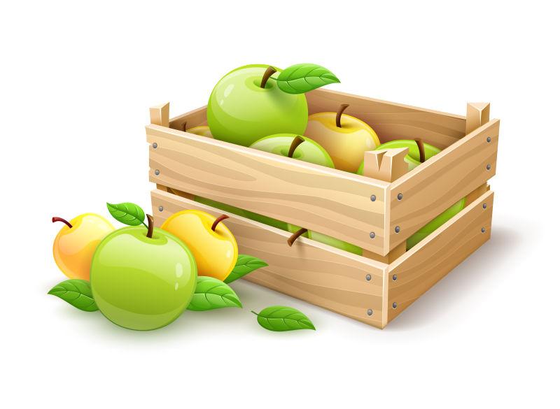 矢量木盒里的苹果