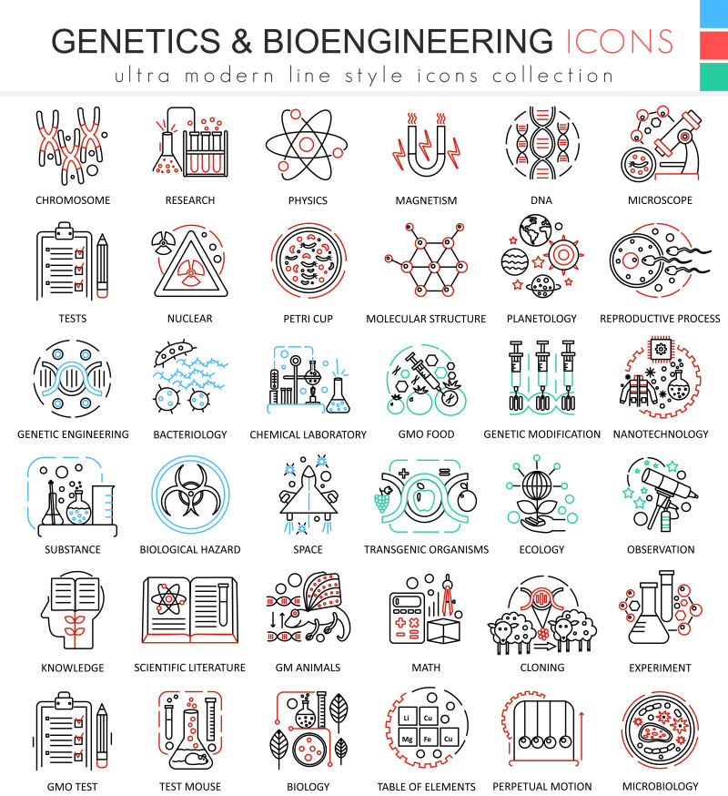 线性生物化学图标矢量设计