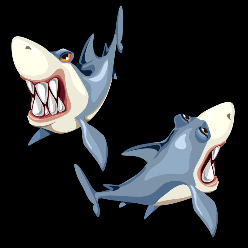 大牙齿的鲨鱼卡通矢量图