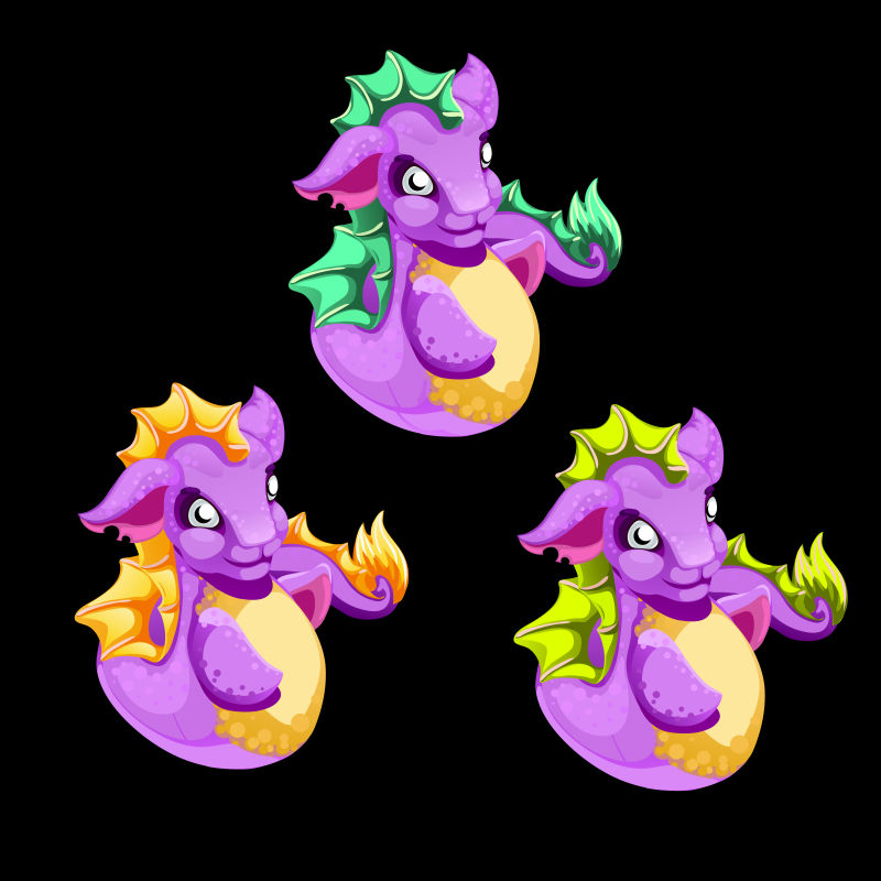 三只紫色的海马矢量图