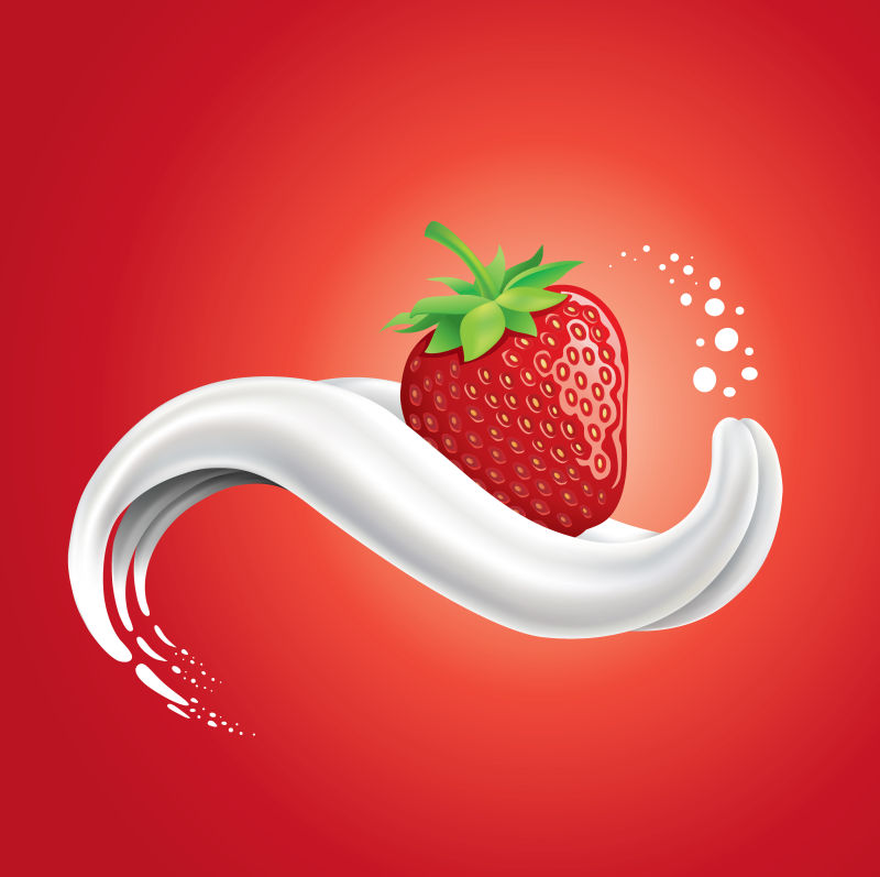 草莓牛奶矢量插图