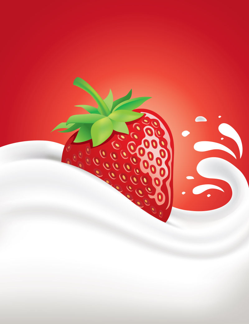 牛奶草莓矢量插图