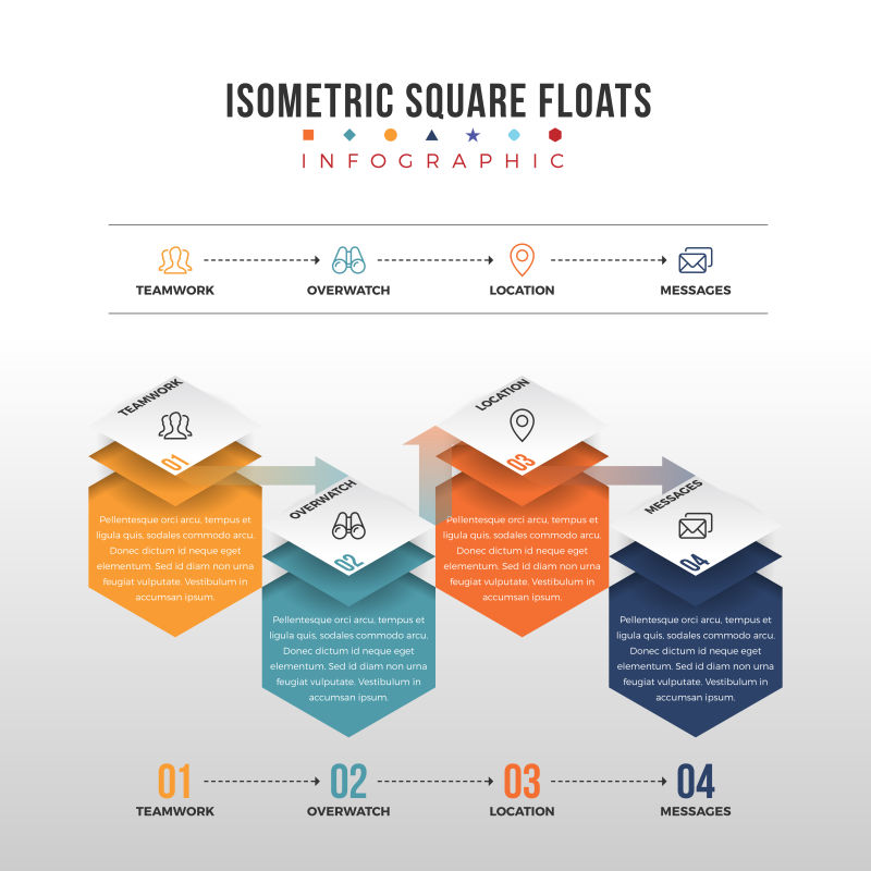 等距方形浮点信息图表设计矢量插图