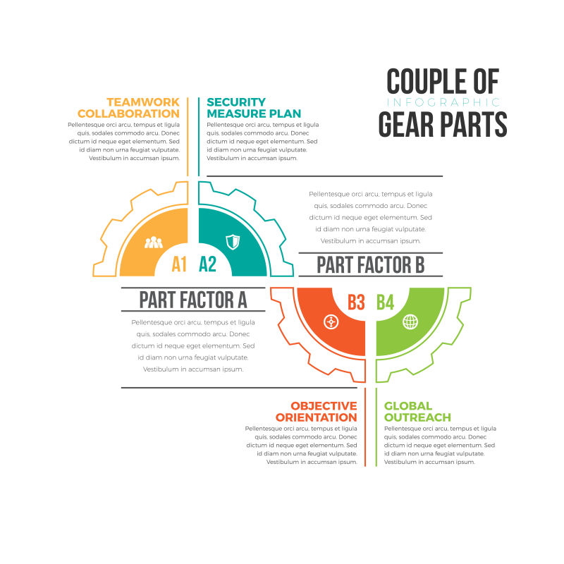 齿轮零件信息图表设计元素的矢量插图
