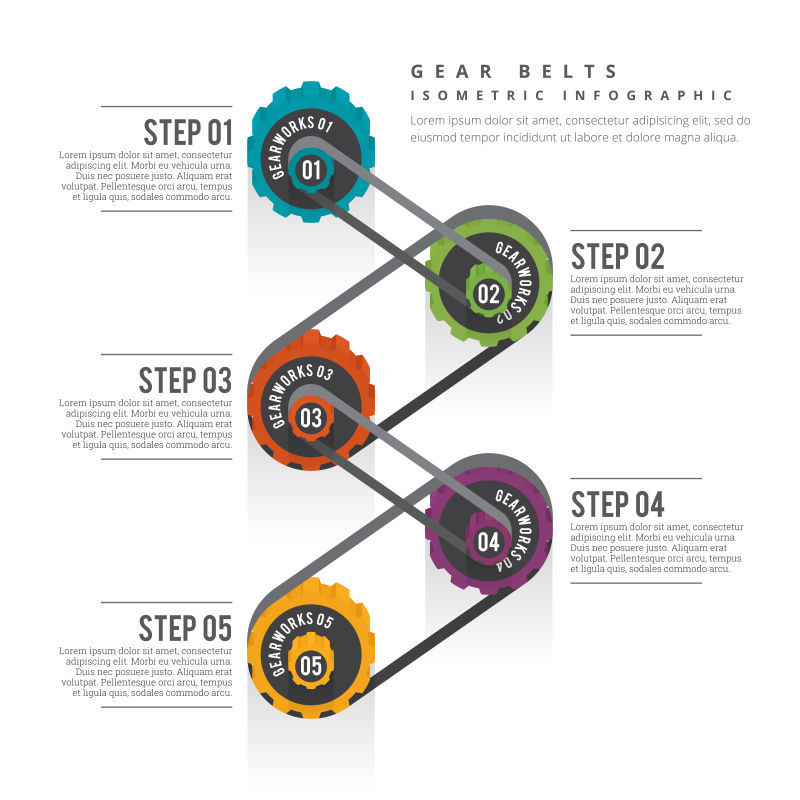 等距齿轮带信息图形设计元素的矢量插图