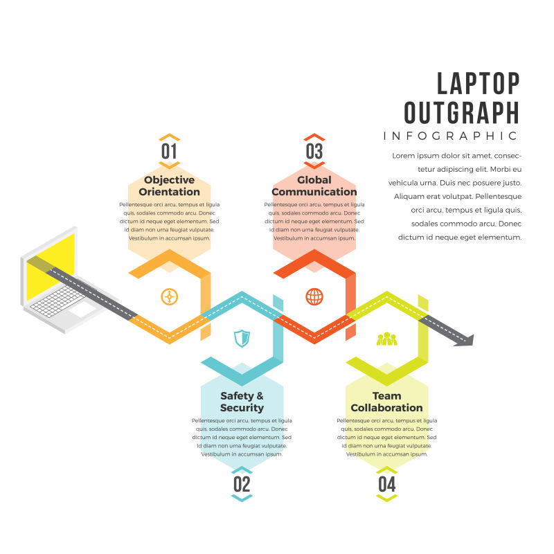 笔记本电脑外向图形信息设计元素的矢量插图