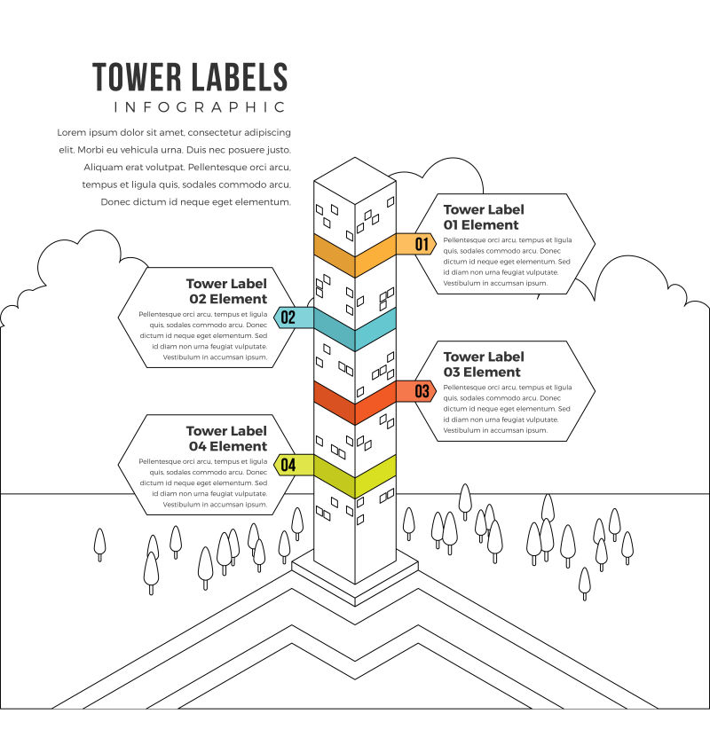 方形塔标签信息图形设计元素的矢量插图