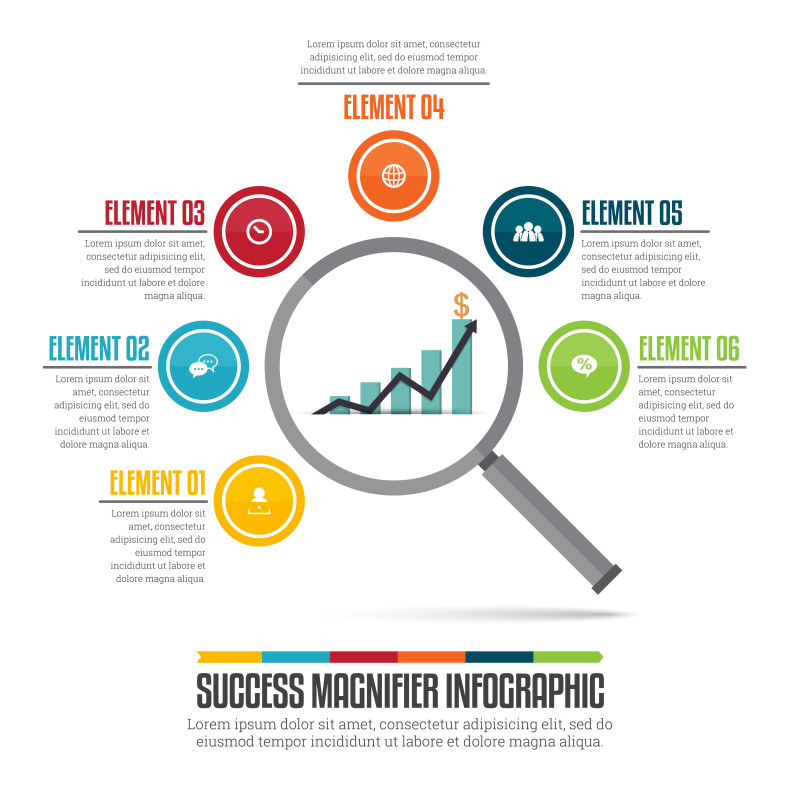 放大镜图形设计元素的信息图表矢量插图