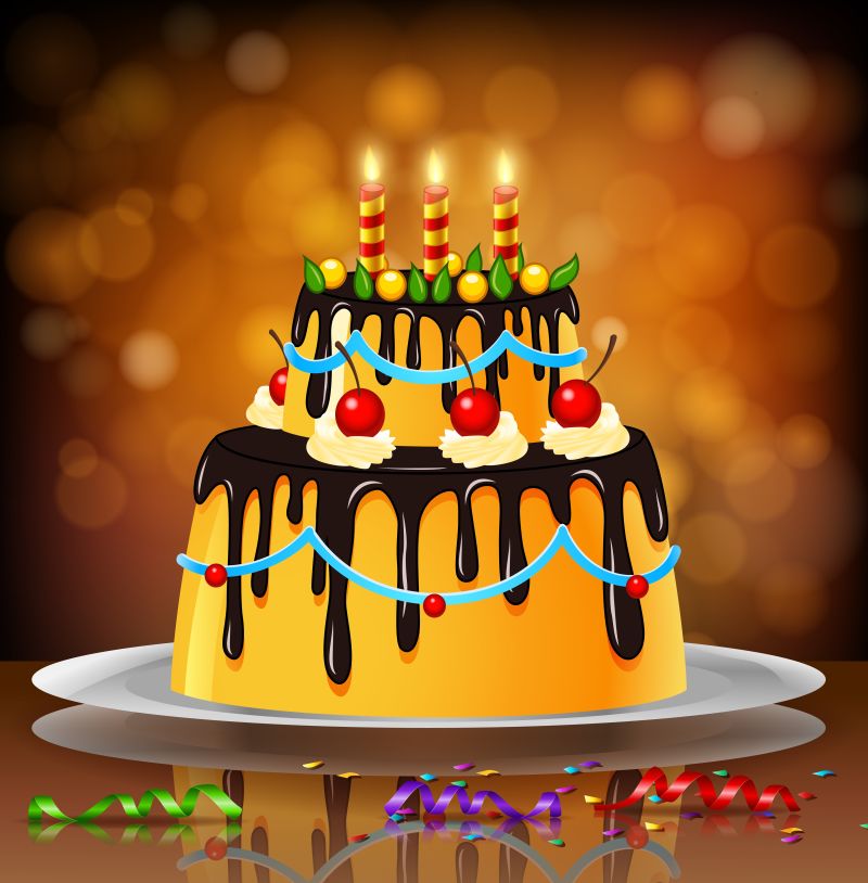 矢量的生日蛋糕与蜡烛
