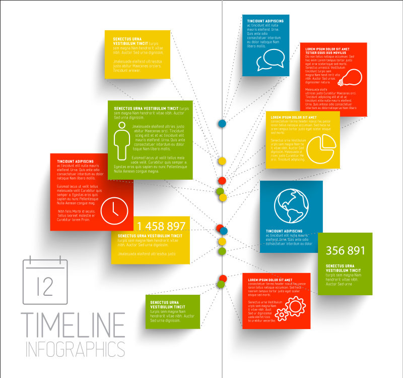 矢量彩色方形元素的时间信息图表设计