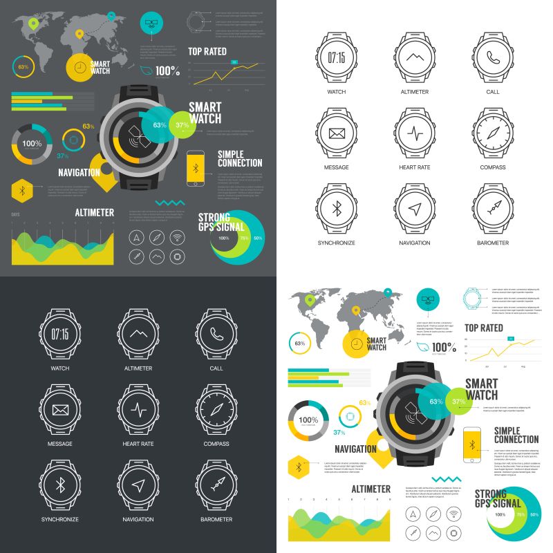 抽象矢量智能手表概念的信息图表设计