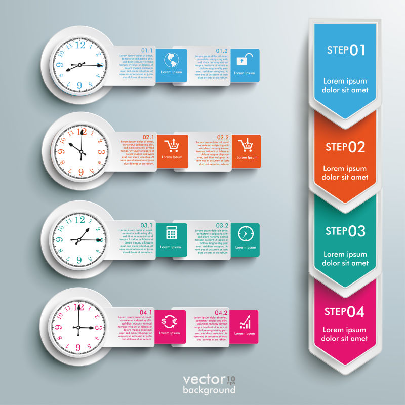 矢量4圆批次箭头时钟计时表