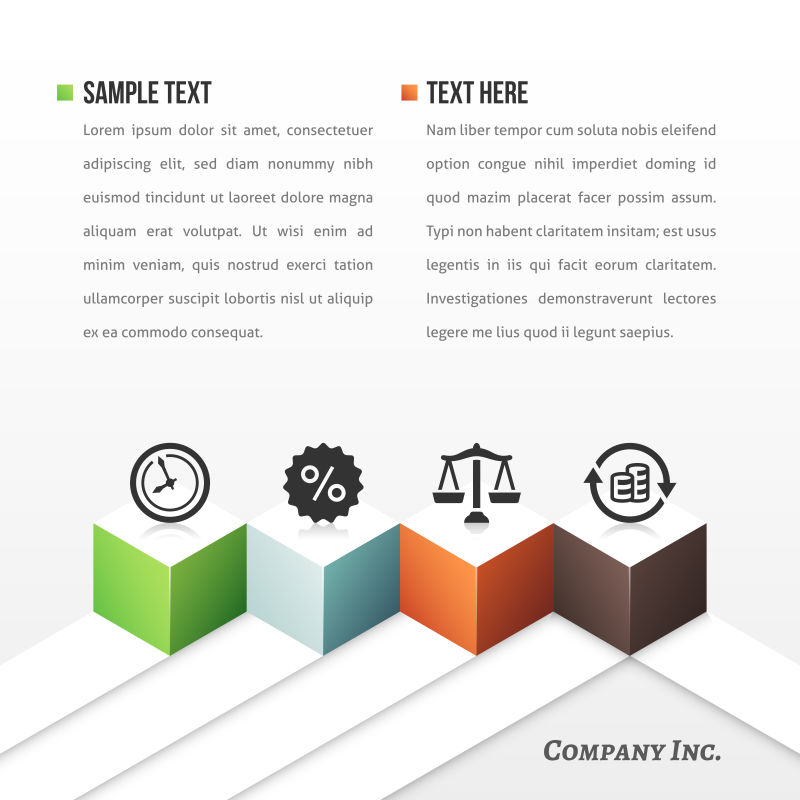 具有四个立方体和图标的矢量商业信息图表