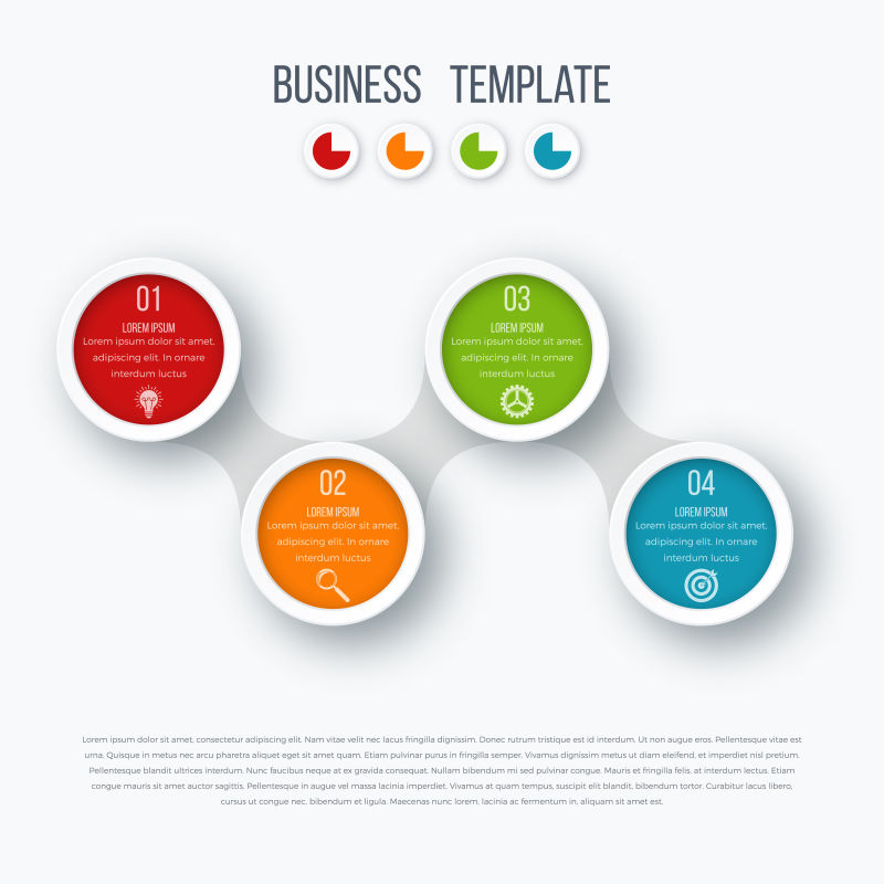 现实的彩色圆圈的4个步骤和图标矢量