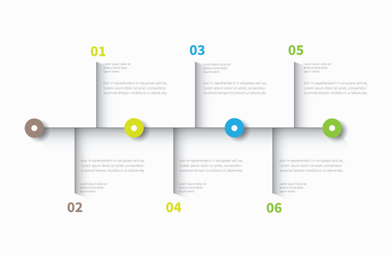 具有6个步骤的垂直信息图表时间线选项矢量