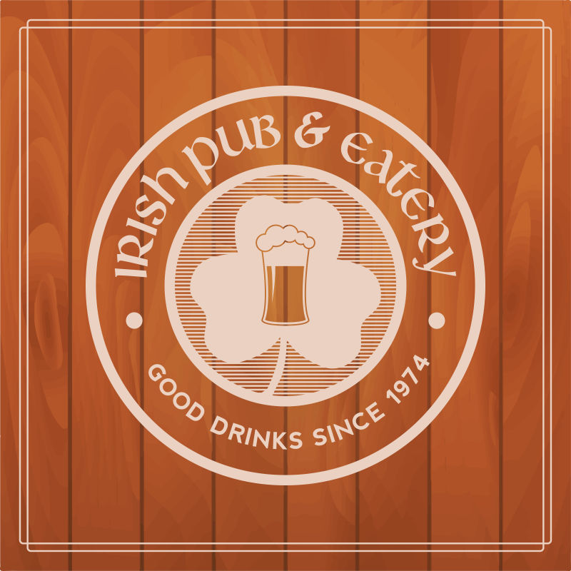 圆形图案的爱尔兰酒吧徽章矢量设计