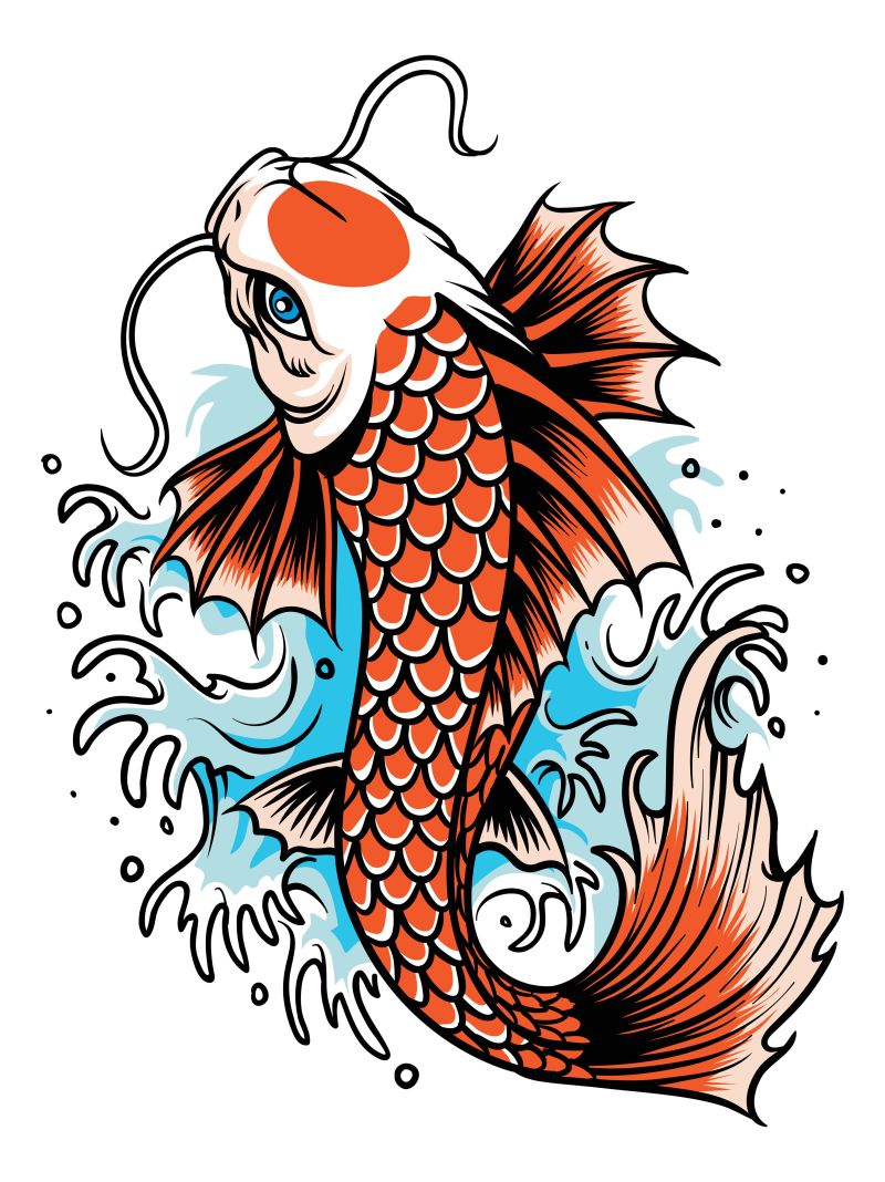 日式锦鲤鱼纹身矢量图