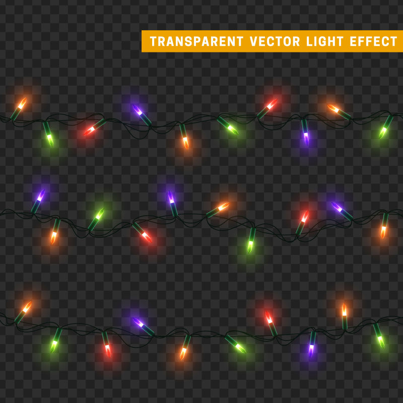 彩色闪亮的节日彩灯效果元素矢量