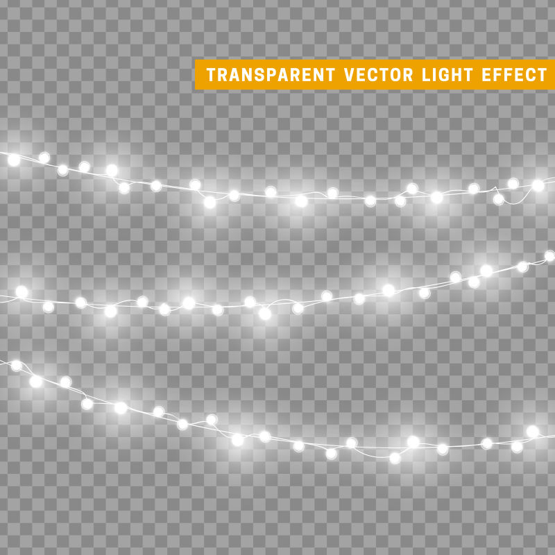 点亮的白色圣诞节彩灯设计效果矢量