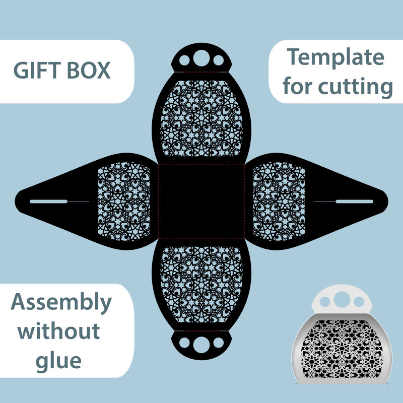 矢量带把手的镂空花纹装饰的礼品纸盒