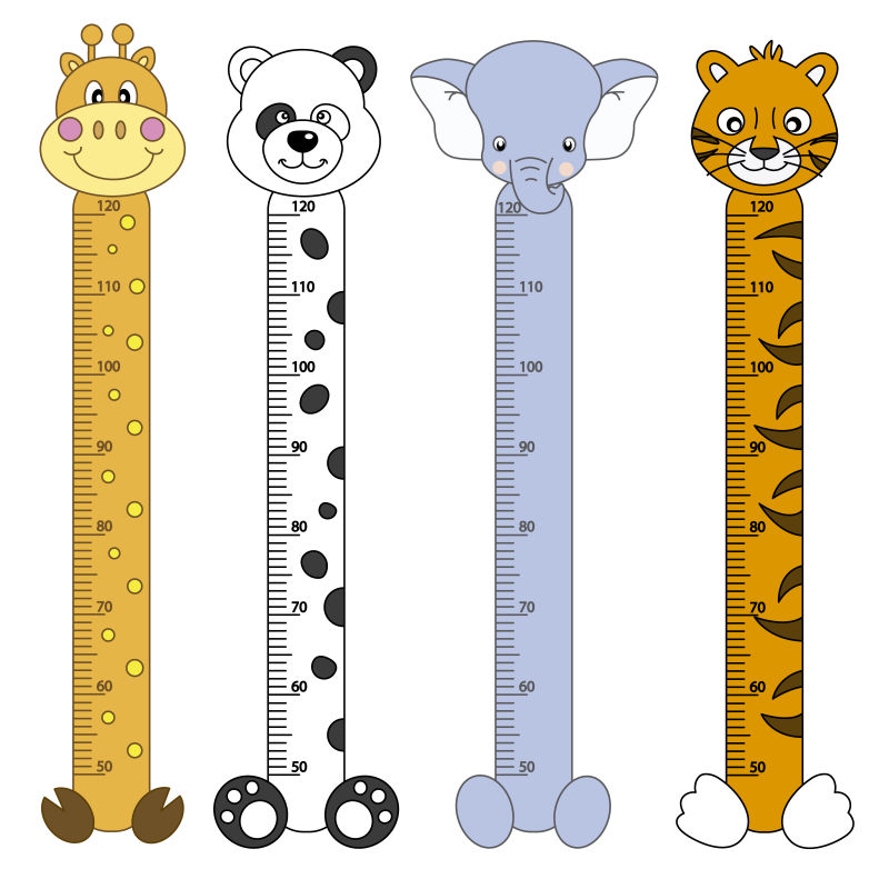 动物图案的身高测量尺矢量设计