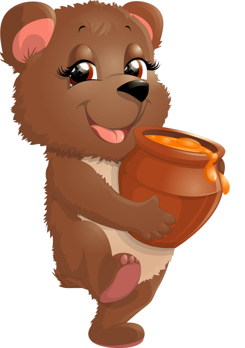 矢量卡通美丽的熊熊吃蜂蜜