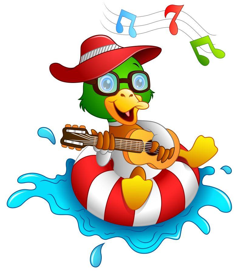 水上的弹吉他和唱歌矢量滑稽鸭