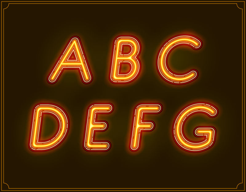 抽象橙色发光霓虹灯字母表设计