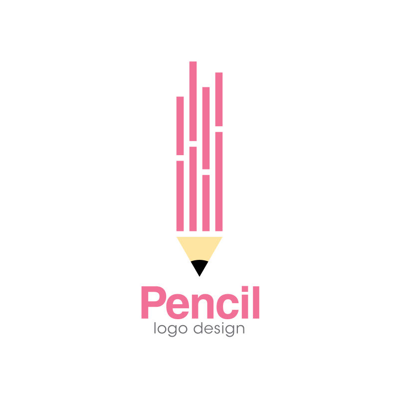 创意矢量抽象粉色铅笔标志设计