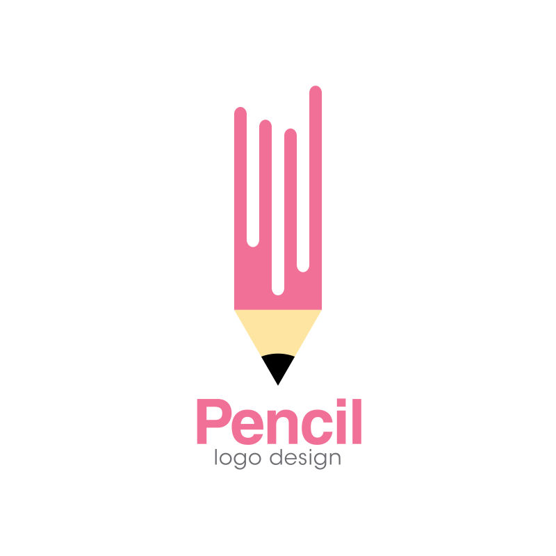 矢量抽象粉色铅笔标志设计