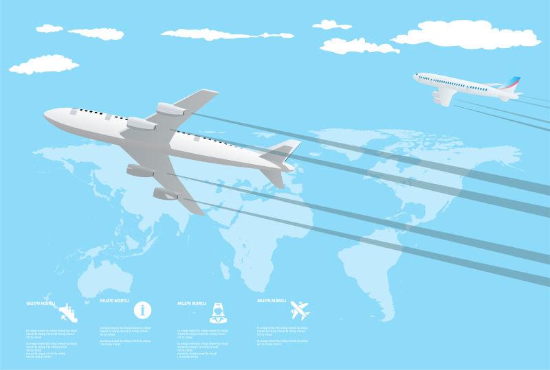 在世界各地飞行的飞机信息图表设计矢量