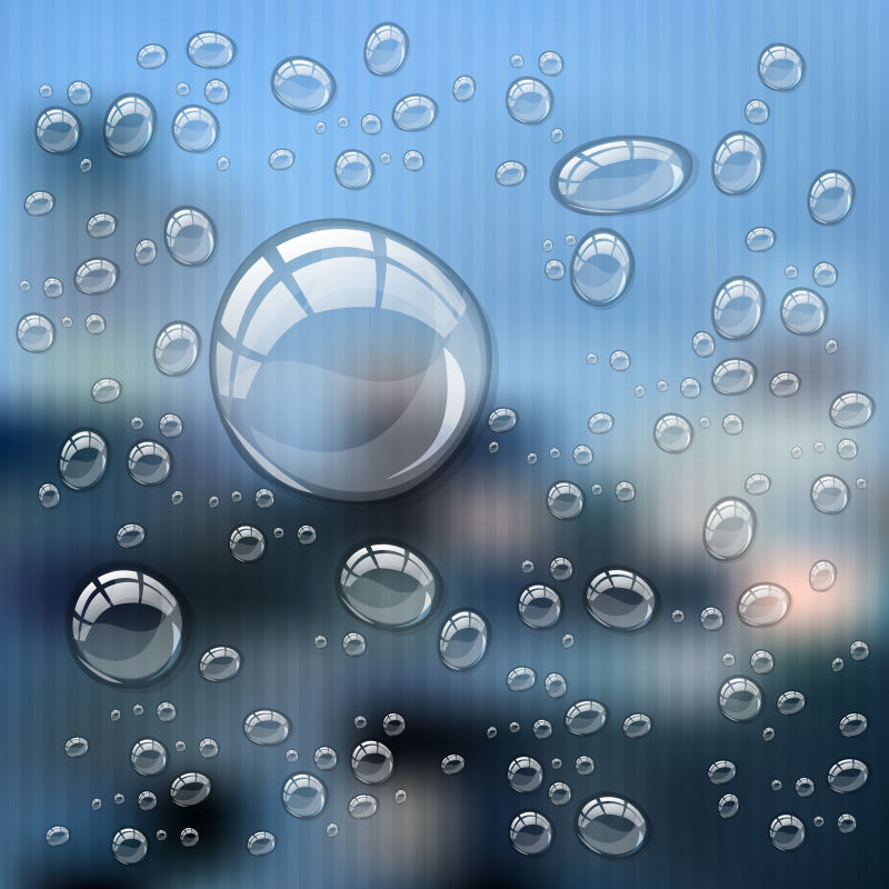 玻璃上的透明水滴矢量