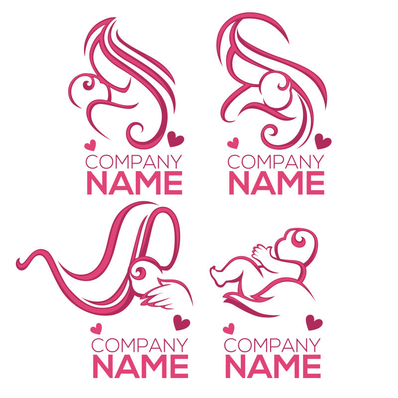 矢量粉红色创意妈妈和宝宝logo设计