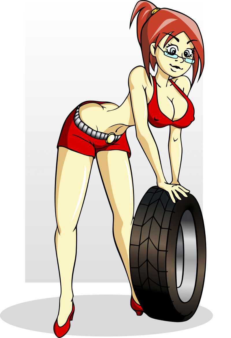 矢量美女汽车轮胎修理概念插图