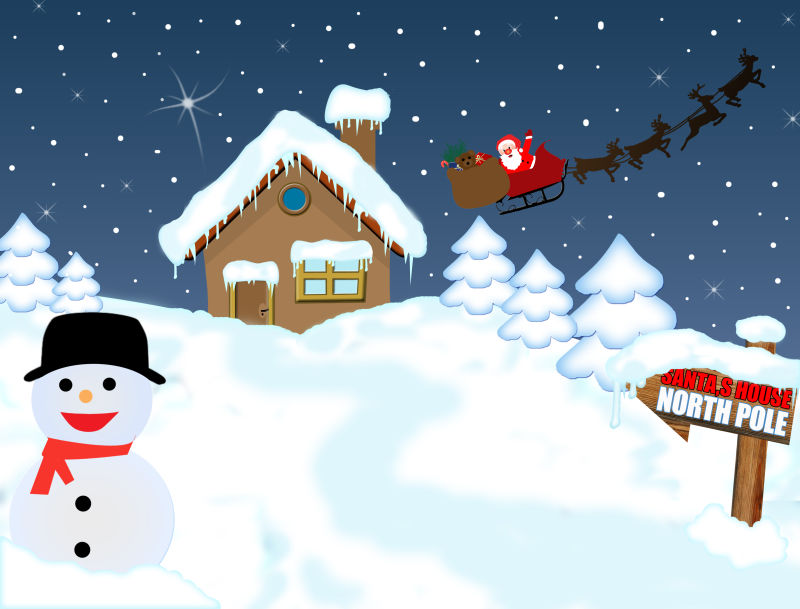 圣诞雪人冬季雪景矢量插图