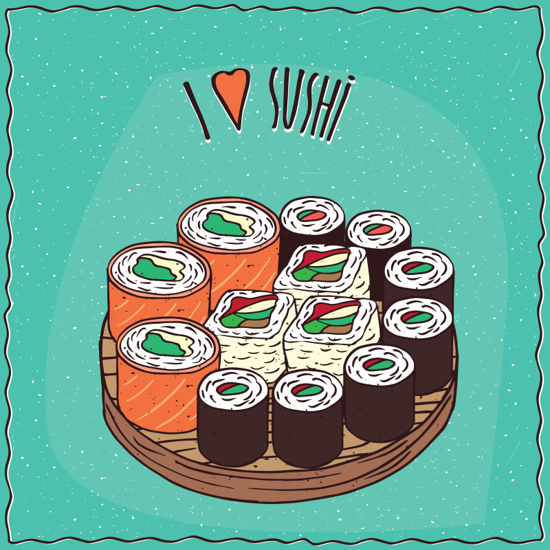 美味的寿司卷矢量插图