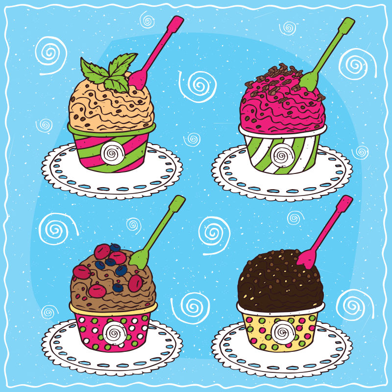矢量四种口味的冰淇淋