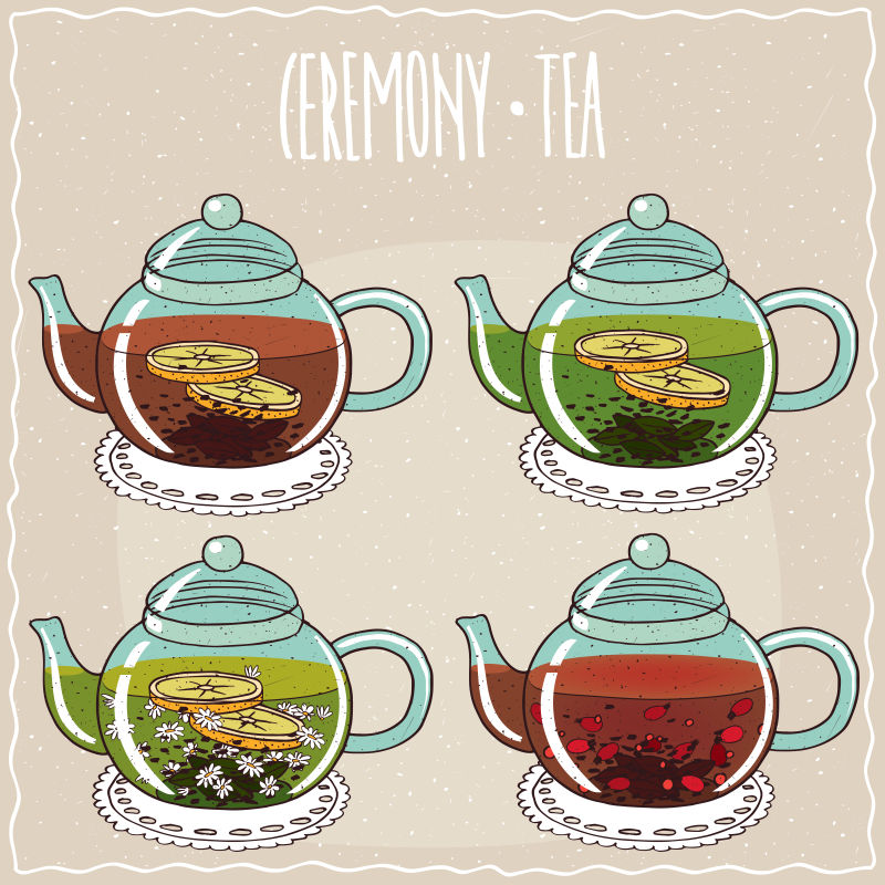 矢量一套不同的品种的茶壶