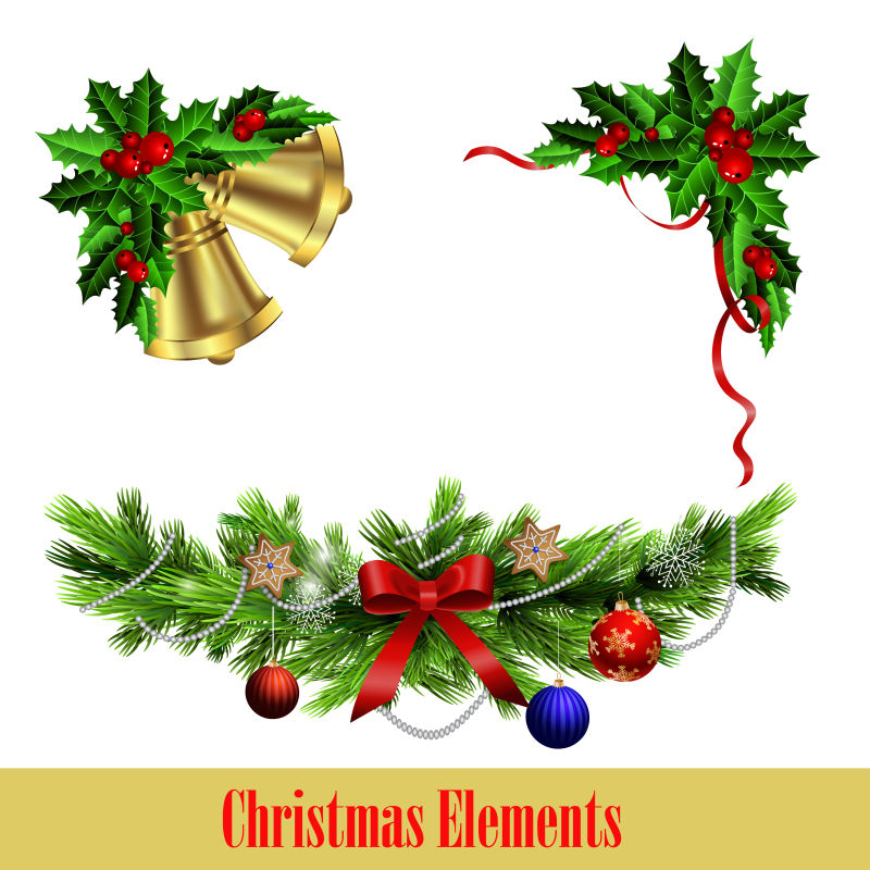 矢量圣诞树枝装饰元素设计图