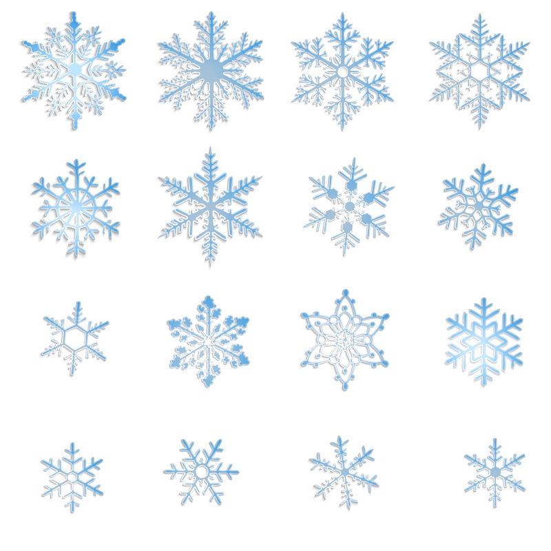 白色背景下的各种蓝色雪花矢量图标