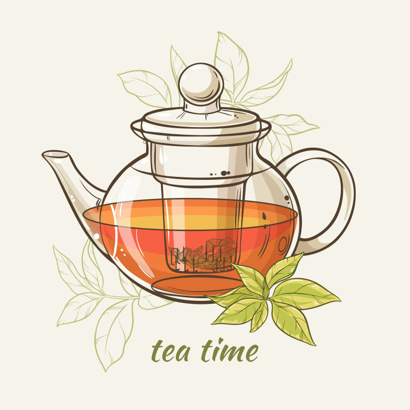 茶壶里的红茶矢量插图